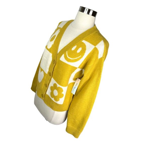 Witty Fox Young Contemporary Retro Smiley Face Cardigan - Size Large - Picture 3 of 6